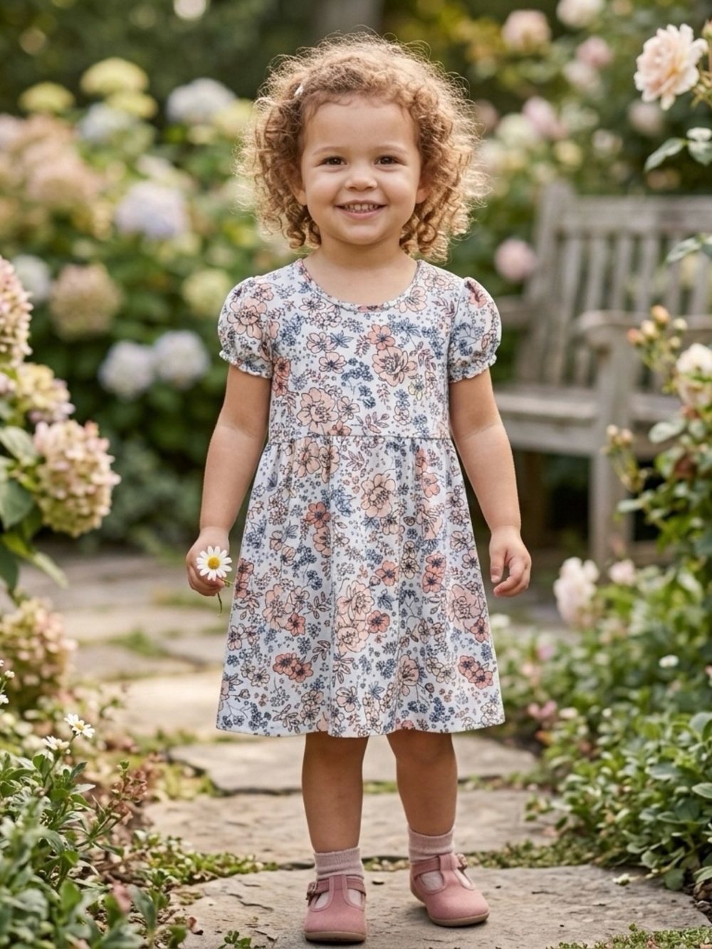 🔴 Picapino Toddler Girls Floral Cottagecore Dress Size 3T Muted Earth Tones
